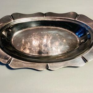 Vintage silver plate rectangular bread/ cracker/ snack plate ruffled border